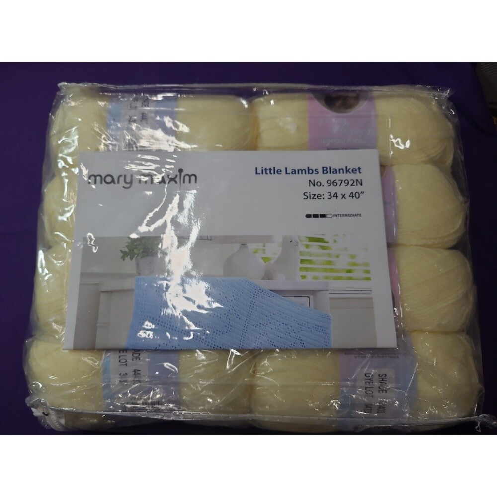 Mary Maxim Yellow Little Lambs Blanket 8 Skeins 34" X 40"  #96792N Intermediate